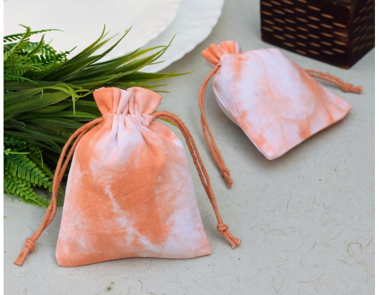 Orange Tie Dye Personalised Drawstring Pouch Bag, Wedding Favor Bags, Jewelry Packaging Pouches