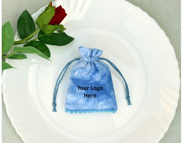 Blue Tie Dye Drawstring Packaging Pouch, Wedding Favor Bags, Jewelry Packaging Pouches