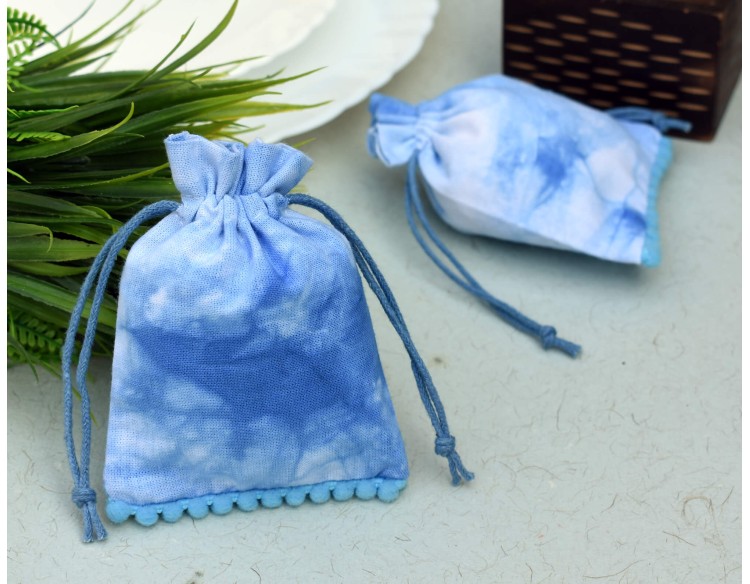 Blue Tie Dye Drawstring Packaging Pouch, Wedding Favor Bags, Jewelry Packaging Pouches