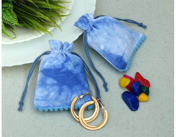 Blue Tie Dye Drawstring Packaging Pouch, Wedding Favor Bags, Jewelry Packaging Pouches