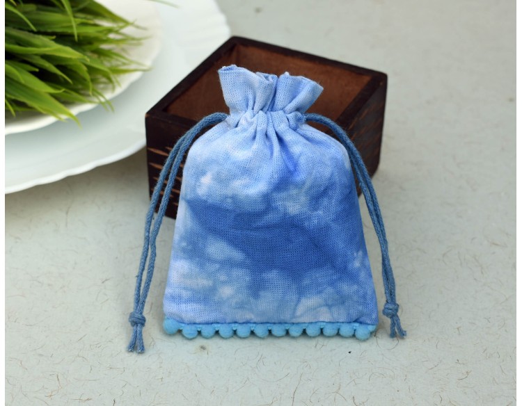 Blue Tie Dye Drawstring Packaging Pouch, Wedding Favor Bags, Jewelry Packaging Pouches