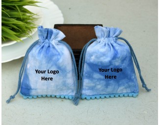 Blue Tie Dye Drawstring Packaging Pouch, Wedding Favor Bags, Jewelry Packaging Pouches