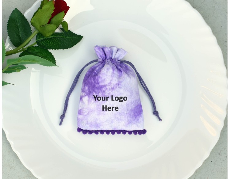 Purple Tie Dye Personalized Drawstring Pouch Bag, Wedding Favor Bags, Jewelry Packaging Pouches