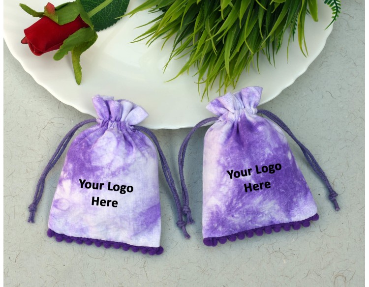 Purple Tie Dye Personalized Drawstring Pouch Bag, Wedding Favor Bags, Jewelry Packaging Pouches