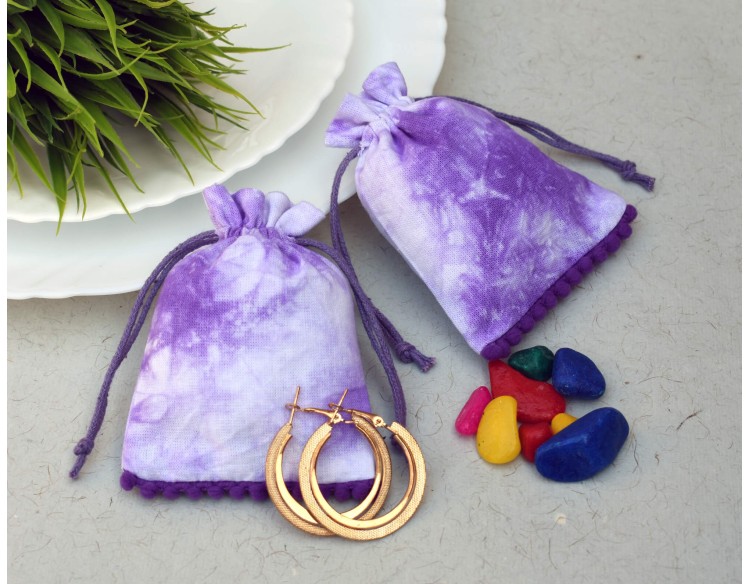 Purple Tie Dye Personalized Drawstring Pouch Bag, Wedding Favor Bags, Jewelry Packaging Pouches