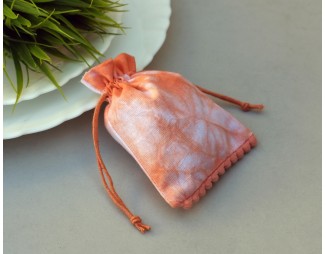 Orange Tie Dye Personalised Drawstring Pouch Bag, Pom Pom Jewelry Packaging Pouches