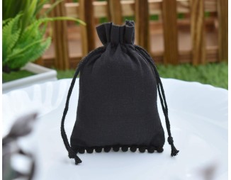 Designer Black Drawstring Pouch, Custom Jewelry Pouch, Wedding Favor Bag