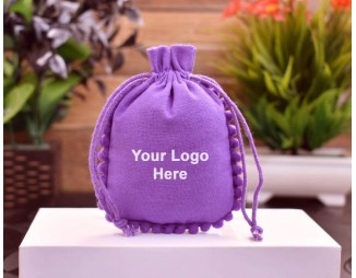 Designer Purple Drawstring Pouch, Custom  Jewelry Package, Wedding Favor Bag