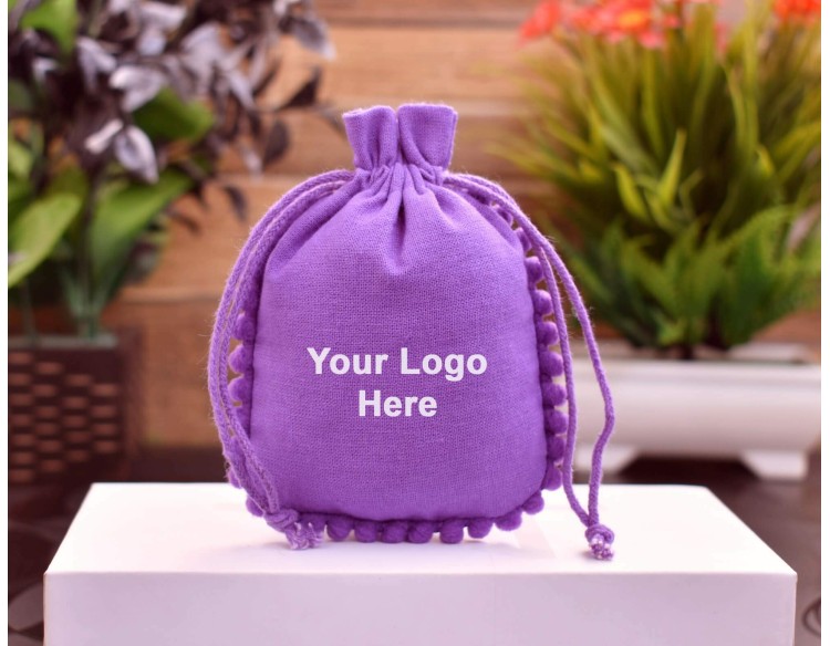 Designer Purple Drawstring Pouch, Custom  Jewelry Package, Wedding Favor Bag