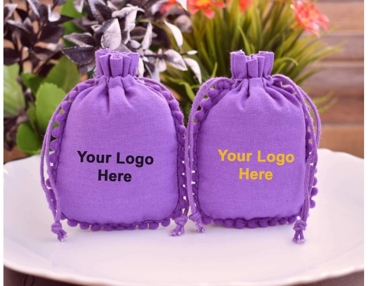 Designer Purple Drawstring Pouch, Custom  Jewelry Package, Wedding Favor Bag