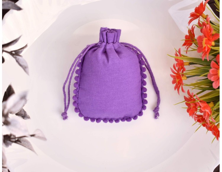 Designer Purple Drawstring Pouch, Custom  Jewelry Package, Wedding Favor Bag