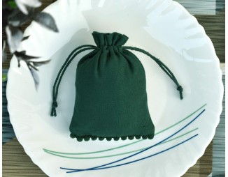 Designer Green Cotton Drawstring Pouch, Custom  Jewellery Package, Wedding Favor Bag