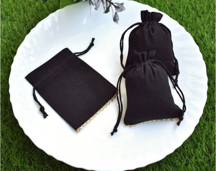 Black Eco Friendly Jewelry Pouch, Small Drawstring Bag, Custom Jewelry Pouch