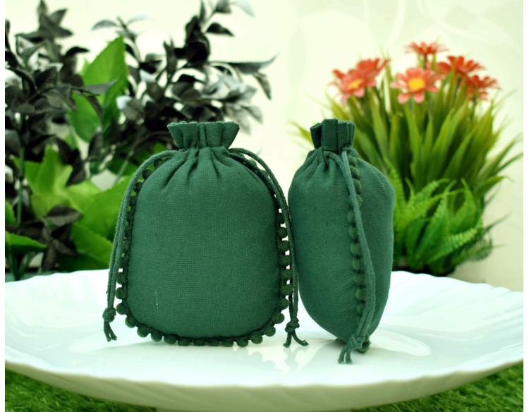 Green Custom Jewelry Pouch With Logo Wedding Favor Bag Cotton Drawstring pouch