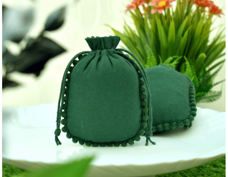 Green Custom Jewelry Pouch With Logo Wedding Favor Bag Cotton Drawstring pouch