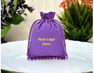 Designer Purple Custom Jewellery Pouch With Logo Small Drawstring Bag