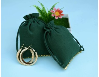 Green Custom Drawstring Bags Personalized Logo Jewelry Packaging Cotton Pouches