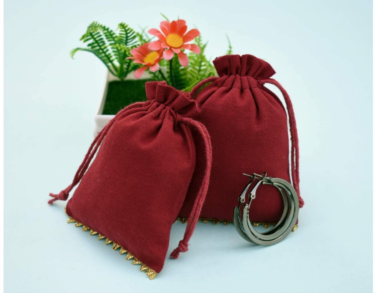 Maroon Personalized Favor Bags | Custom Jewelry Pouches