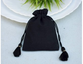 Black Eco Friendly Drawstring Cotton Pouch, Cotton Drawstring bag, Small Cotton Bag,  Jewelry Packaging With Logo