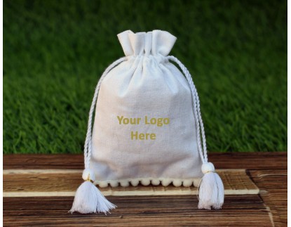 White Organic Cotton Wedding Favor Bags Jewelry Packaging Personalized Drawstring Pouches