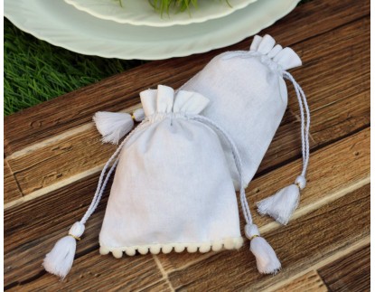 White Organic Cotton Wedding Favor Bags Jewelry Packaging Personalized Drawstring Pouches