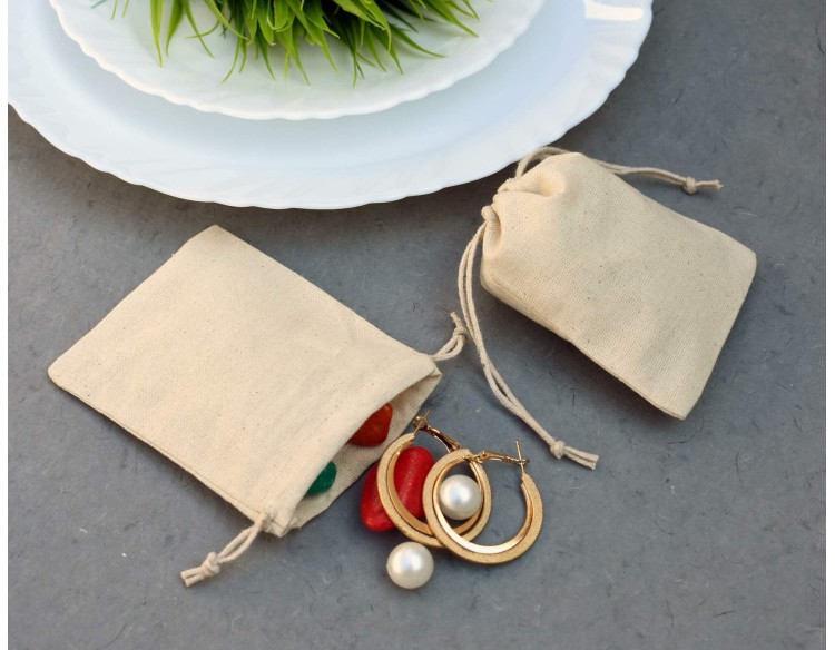 Eco Friendly Personalized Cotton Pouch With Drawstring For Jewellery Packaging, Wedding Favor Bags