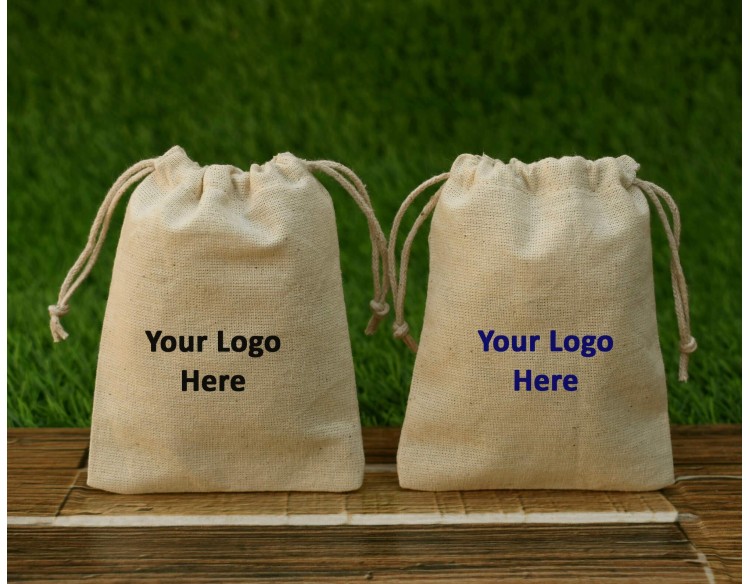 Eco Friendly Personalized Cotton Pouch With Drawstring For Jewellery Packaging, Wedding Favor Bags