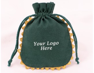 100 Designer Round Lace Green Cotton Drawstring Pouch, Custom  Jewellery Package, Wedding Favor Bag