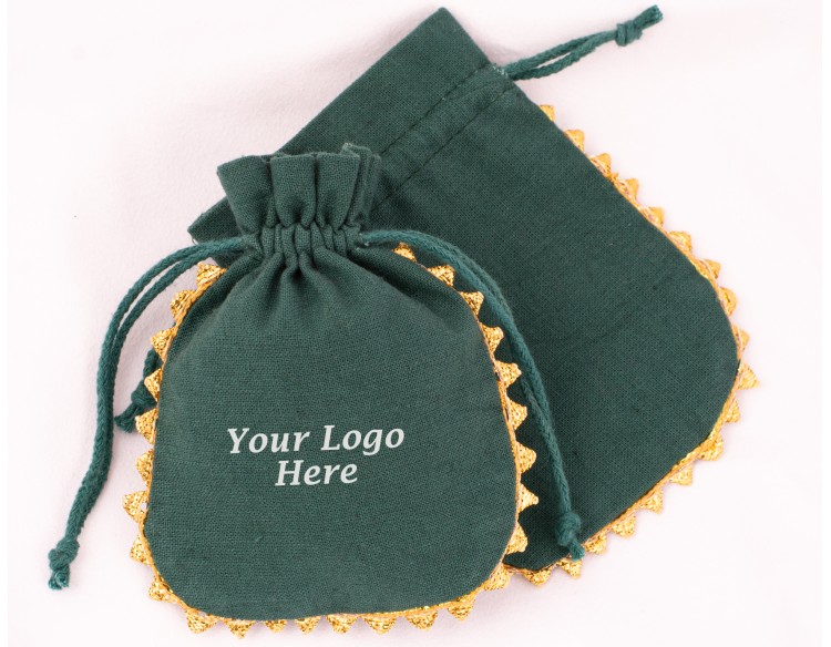 100 Designer Round Lace Green Cotton Drawstring Pouch, Custom  Jewellery Package, Wedding Favor Bag