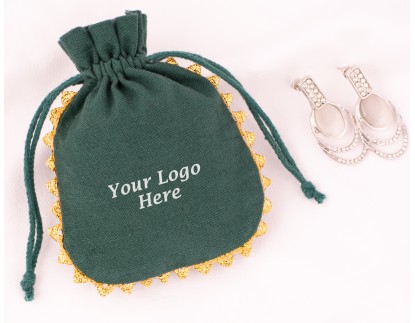 100 Designer Round Lace Green Cotton Drawstring Pouch, Custom  Jewellery Package, Wedding Favor Bag