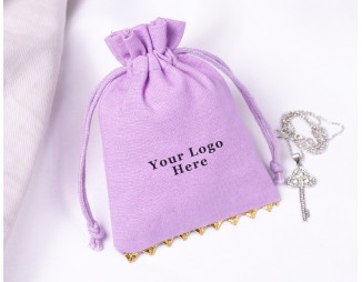  100 Purple Bottom Lace Cotton Drawstring Pouches For Jewelry Packaging With Brand Logo Print 