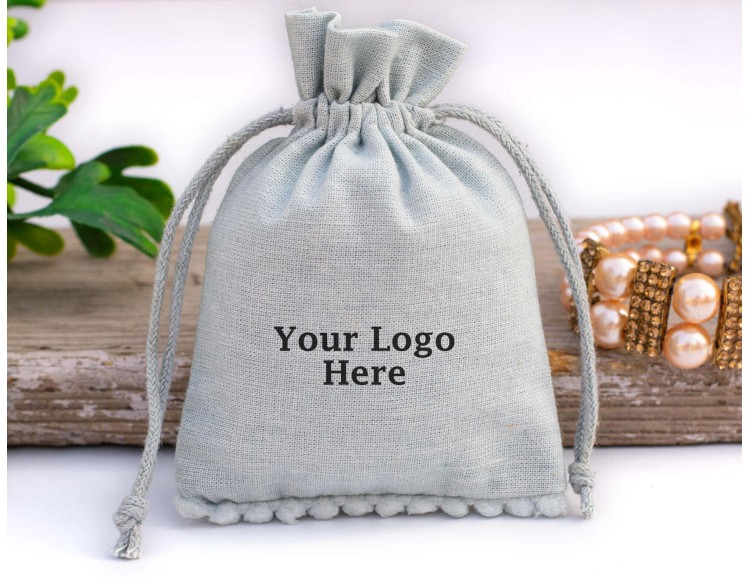 Set of 100 Gray Custom Jewelry Packaging Pouch | Personalized Drawstring Bag With Logo (Designer, BG149)