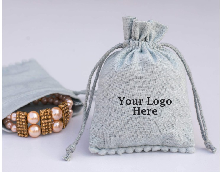 Set of 100 Gray Custom Jewelry Packaging Pouch | Personalized Drawstring Bag With Logo (Designer, BG149)