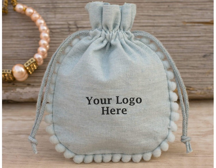 Custom Jewelry Packaging Pouch, Personalized Brand Logo Bags (Pack Of 100, Light Gray)