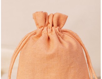  100 Light Orange Bottom PomPom Cotton Drawstring Pouches For Jewelry Packaging With Brand Logo Print 