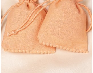  100 Light Orange Bottom PomPom Cotton Drawstring Pouches For Jewelry Packaging With Brand Logo Print 