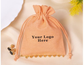  100 Light Orange Bottom Lace Cotton Drawstring Pouches For Jewelry Packaging With Brand Logo Print 