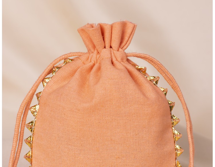 100 Designer Light Orange Round Lace Cotton Drawstring Pouches For Jewelry Packaging With Brand Logo Print 