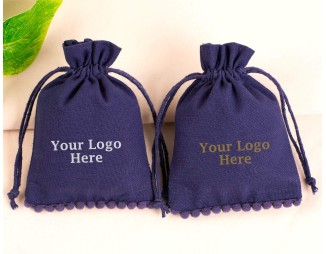 100 Blue Custom Logo Jewelry Pouch, Wedding Favor Bag, Cotton Drawstring Pouch