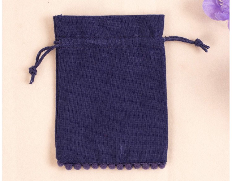 100 Blue Custom Logo Jewelry Pouch, Wedding Favor Bag, Cotton Drawstring Pouch