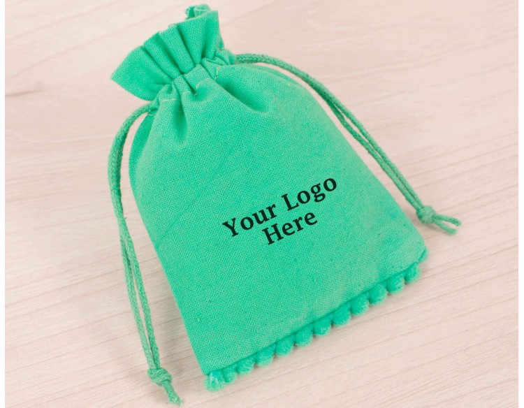 Bagwalas Sea Green Custom Drawstring Pouch, Personalized Logo Bags For Jewelry Packaging (Pack of 100, Designer)