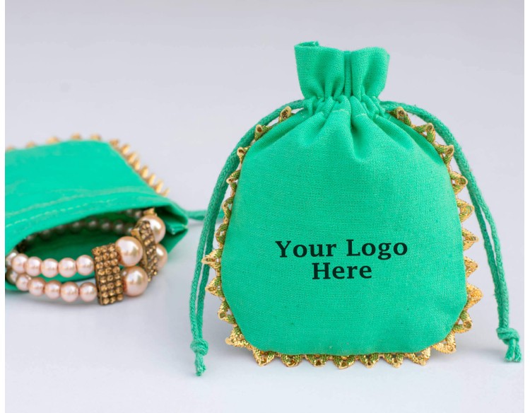 100 Sea Green Designer Jewelry Packaging Pouch, Custom Wedding Favor Bags (Designer, BG148)