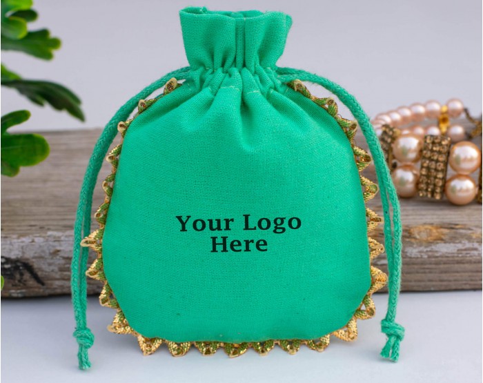 25 PCS Cotton Drawstring Green Jewelry Packaging Pouch Small Gift