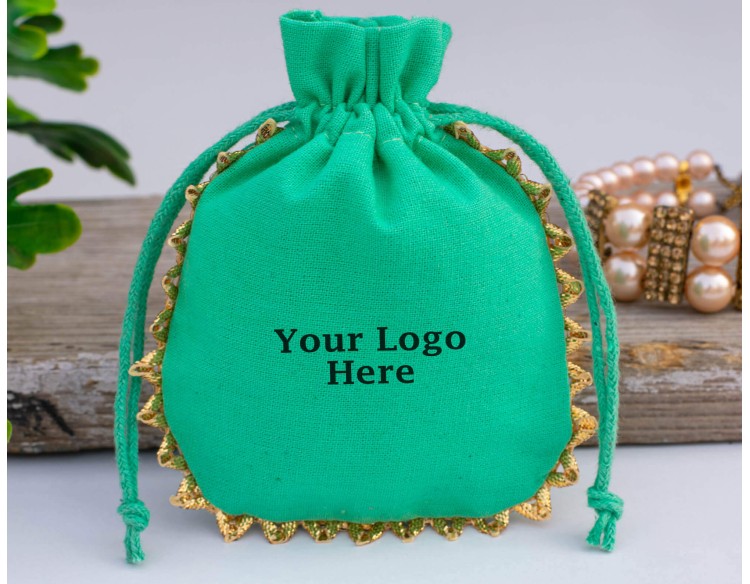 100 Sea Green Designer Jewelry Packaging Pouch, Custom Wedding Favor Bags (Designer, BG148)