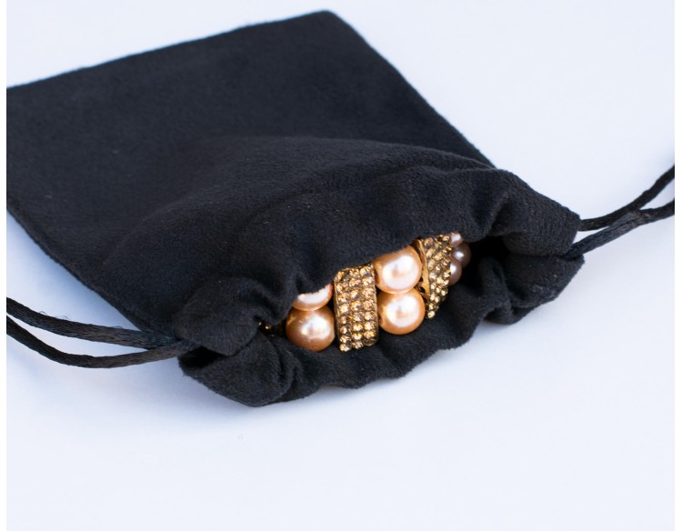 Pack Of 50 Black Suede Custom Drawstring Bag, Custom Jewelry Packaging Bag